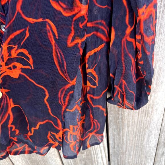 Chan Luu | NWT Chiffon Floral Silk Sheer Blouse Dark Sapphire Size 1 - Picture 5 of 9